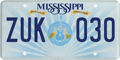 MS license plate ZUK030