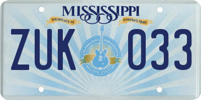 MS license plate ZUK033