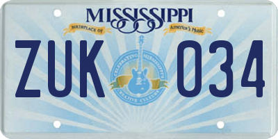 MS license plate ZUK034