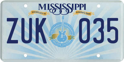 MS license plate ZUK035