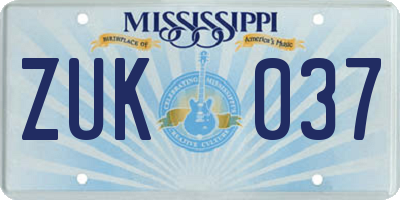 MS license plate ZUK037