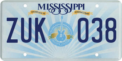 MS license plate ZUK038