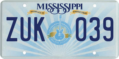 MS license plate ZUK039