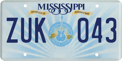 MS license plate ZUK043