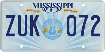 MS license plate ZUK072