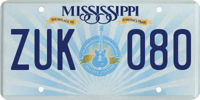 MS license plate ZUK080