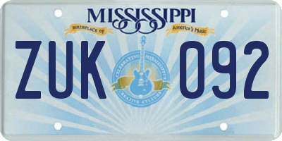 MS license plate ZUK092