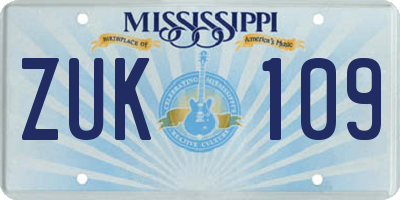 MS license plate ZUK109