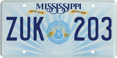MS license plate ZUK203