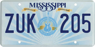 MS license plate ZUK205
