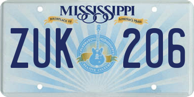 MS license plate ZUK206