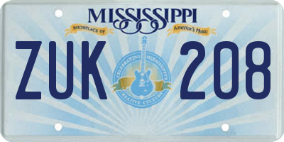 MS license plate ZUK208