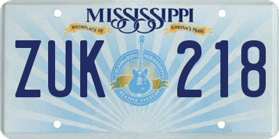 MS license plate ZUK218
