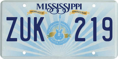 MS license plate ZUK219
