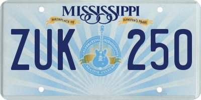 MS license plate ZUK250