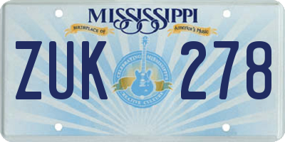 MS license plate ZUK278