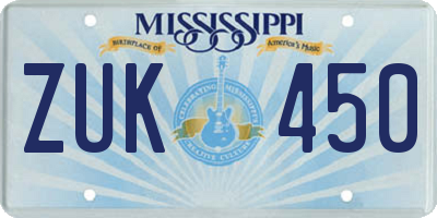 MS license plate ZUK450