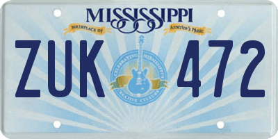 MS license plate ZUK472