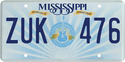 MS license plate ZUK476
