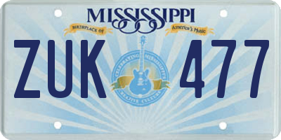 MS license plate ZUK477