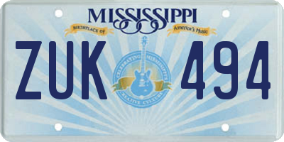 MS license plate ZUK494