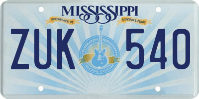 MS license plate ZUK540