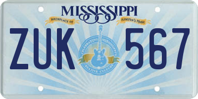 MS license plate ZUK567