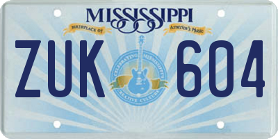 MS license plate ZUK604