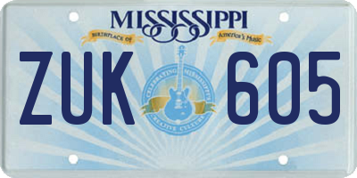 MS license plate ZUK605