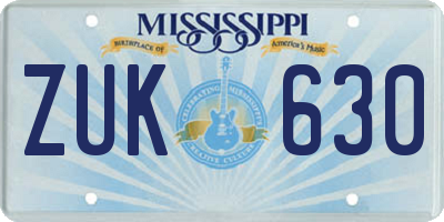 MS license plate ZUK630