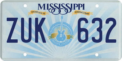 MS license plate ZUK632