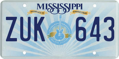 MS license plate ZUK643