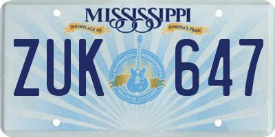 MS license plate ZUK647