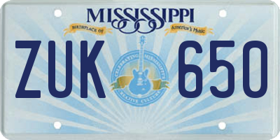 MS license plate ZUK650
