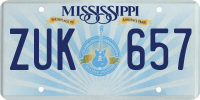 MS license plate ZUK657