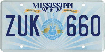 MS license plate ZUK660
