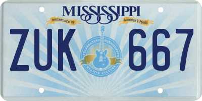 MS license plate ZUK667
