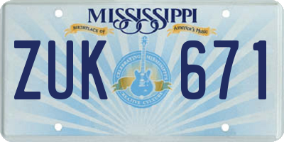 MS license plate ZUK671