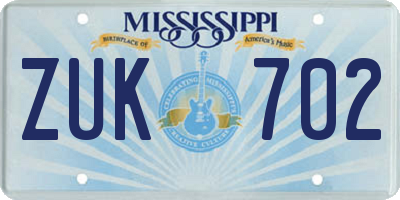MS license plate ZUK702