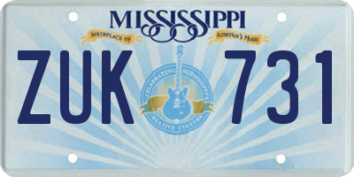 MS license plate ZUK731