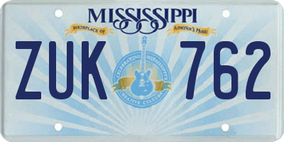 MS license plate ZUK762