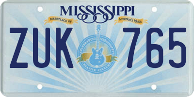 MS license plate ZUK765