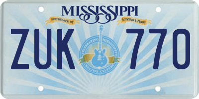 MS license plate ZUK770
