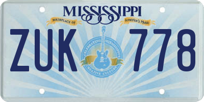 MS license plate ZUK778