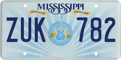 MS license plate ZUK782