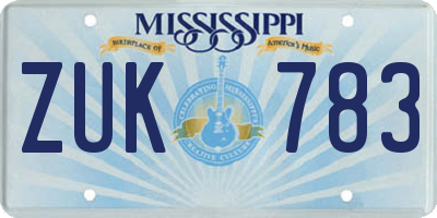 MS license plate ZUK783