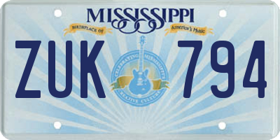 MS license plate ZUK794