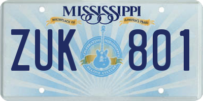 MS license plate ZUK801