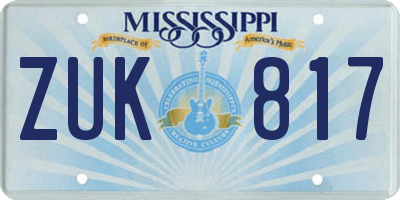 MS license plate ZUK817
