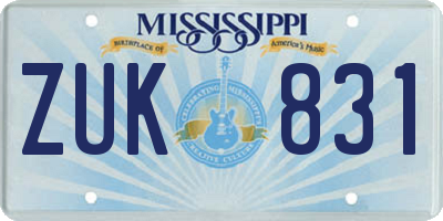 MS license plate ZUK831